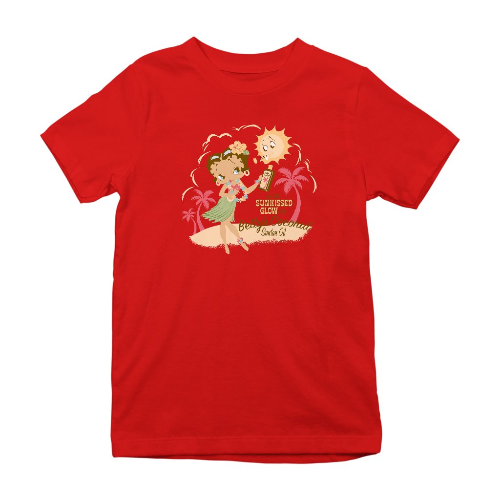 Betty Boop Bettys Coconut Suntan Oil Kids T-Shirt-Betty Boop Shop