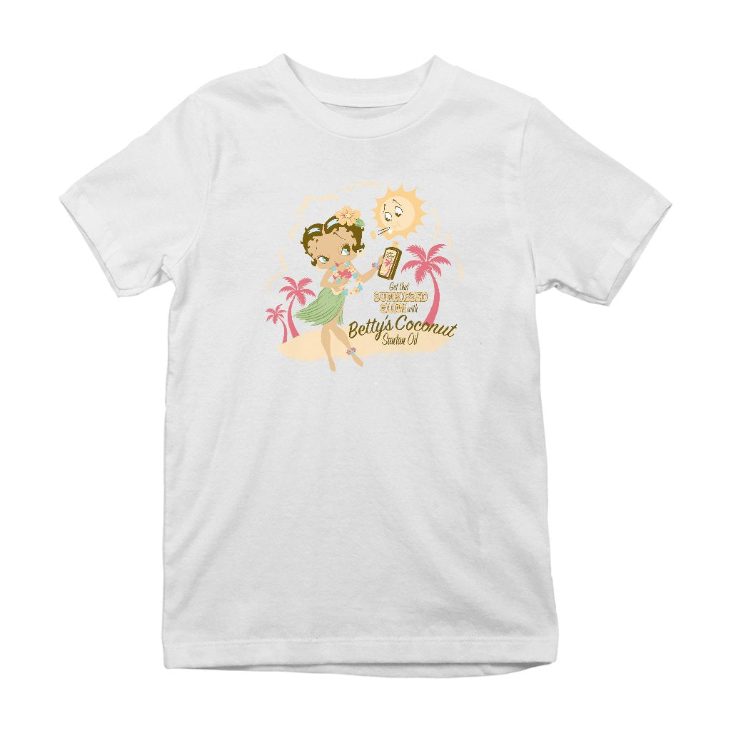 Betty Boop Bettys Coconut Suntan Oil Kids T-Shirt-Betty Boop Shop