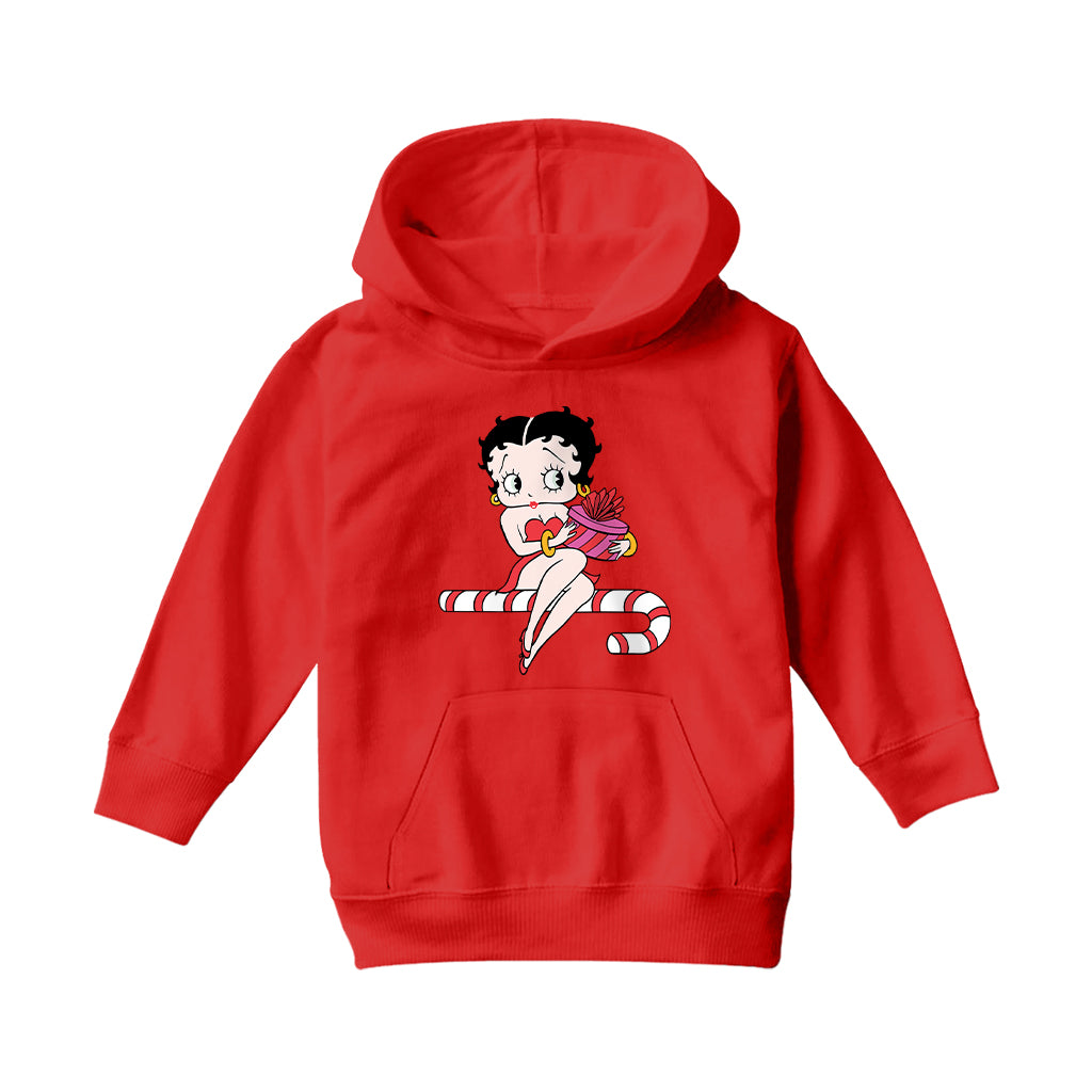 Betty Boop Christmas Candy Cane Seat Kids Hooded Sweatshirt-Betty Boop Shop
