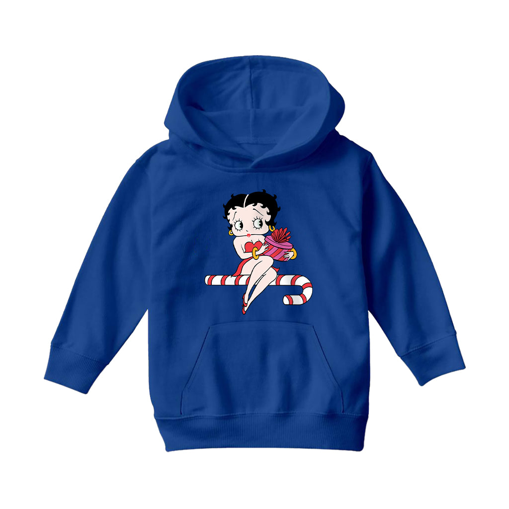 Betty Boop Christmas Candy Cane Seat Kids Hooded Sweatshirt-Betty Boop Shop