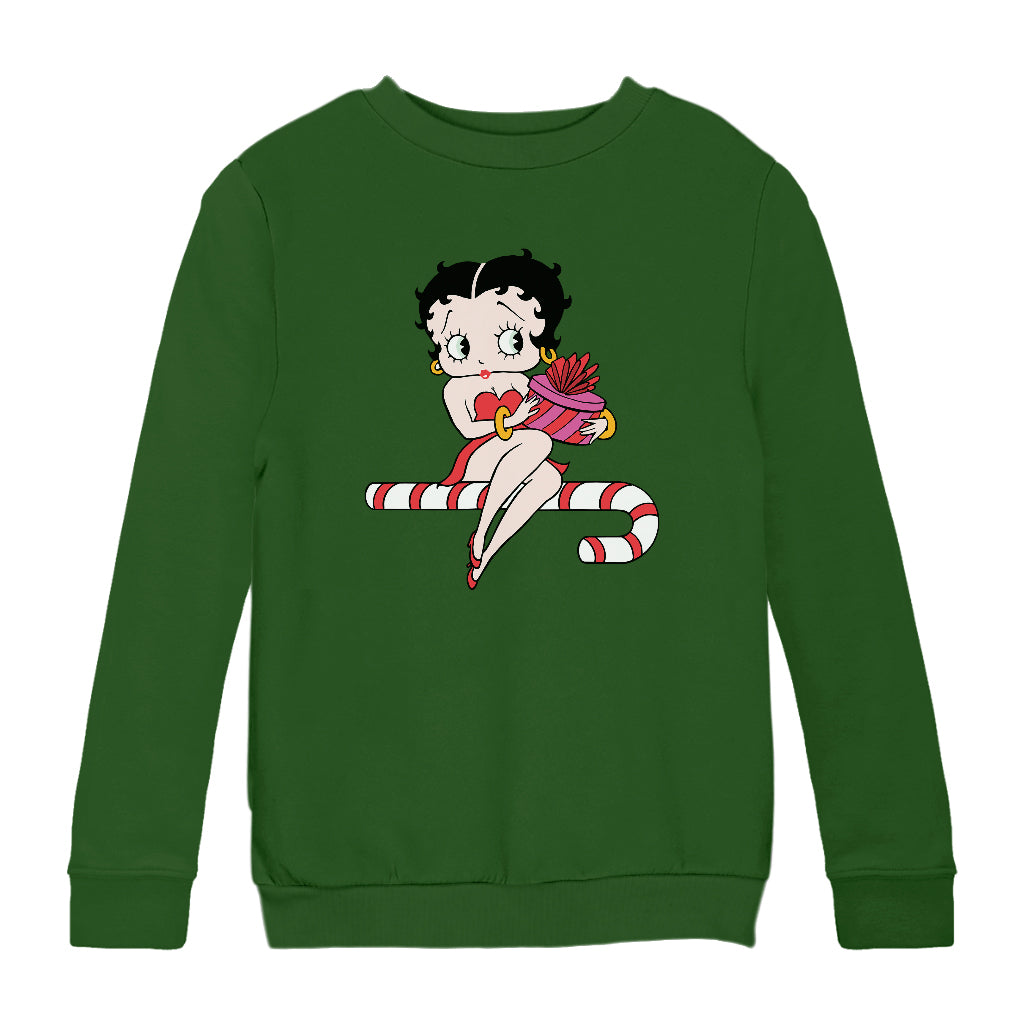 Betty Boop Christmas Candy Cane Seat Kids Sweatshirt-Betty Boop Shop
