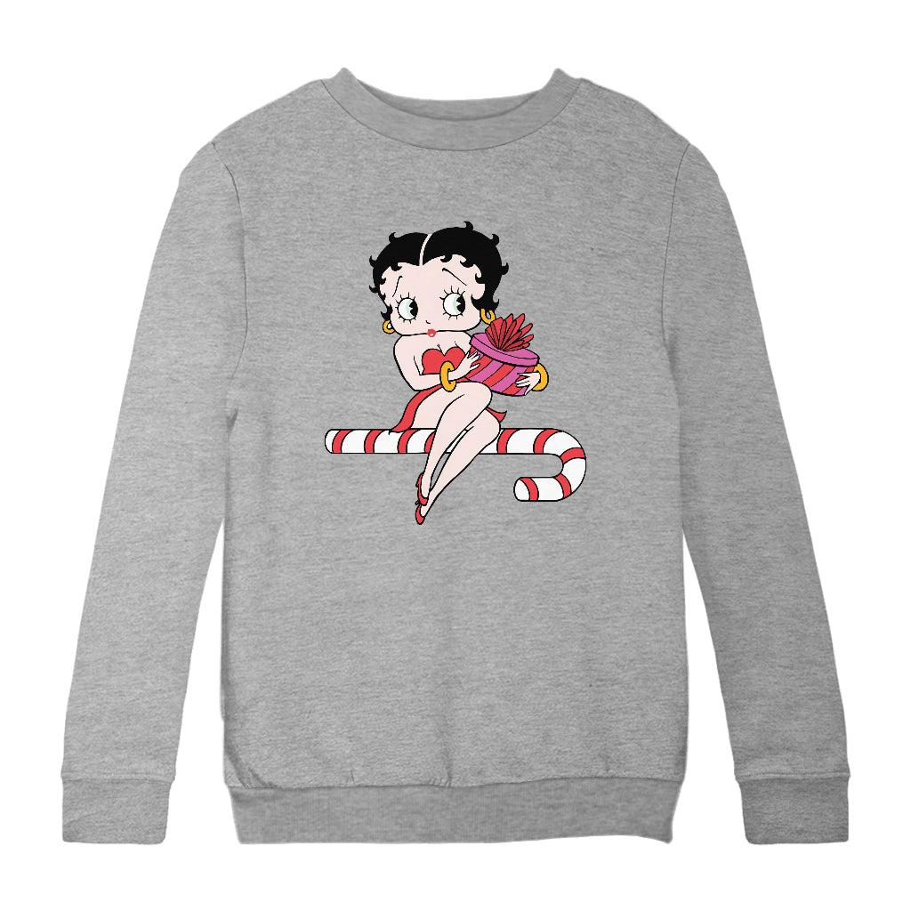 Betty Boop Christmas Candy Cane Seat Kids Sweatshirt-Betty Boop Shop