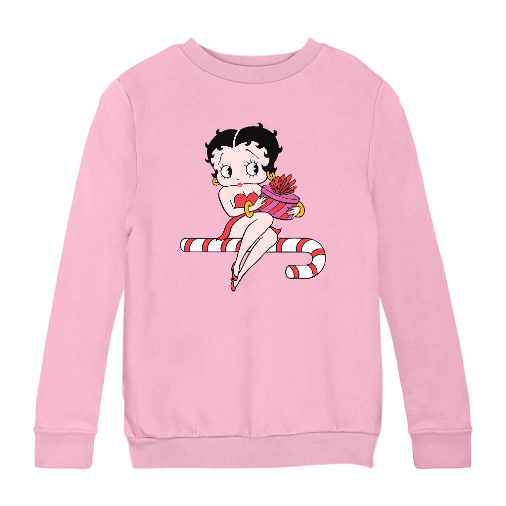 Betty Boop Christmas Candy Cane Seat Kids Sweatshirt