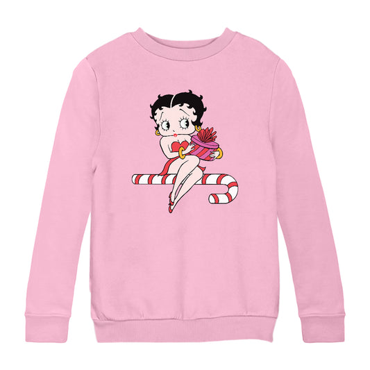 Betty Boop Christmas Candy Cane Seat Kids Sweatshirt