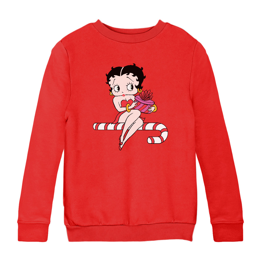 Betty Boop Christmas Candy Cane Seat Kids Sweatshirt-Betty Boop Shop