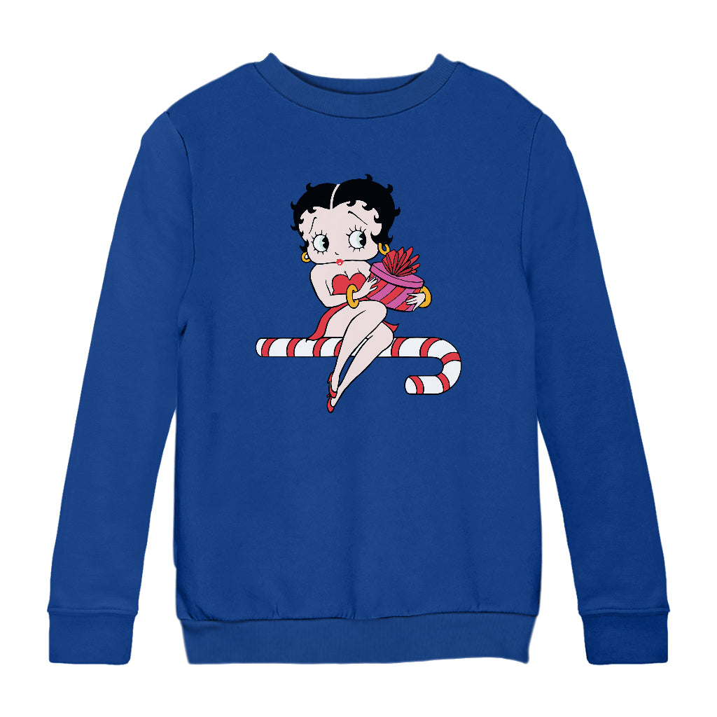 Betty Boop Christmas Candy Cane Seat Kids Sweatshirt-Betty Boop Shop