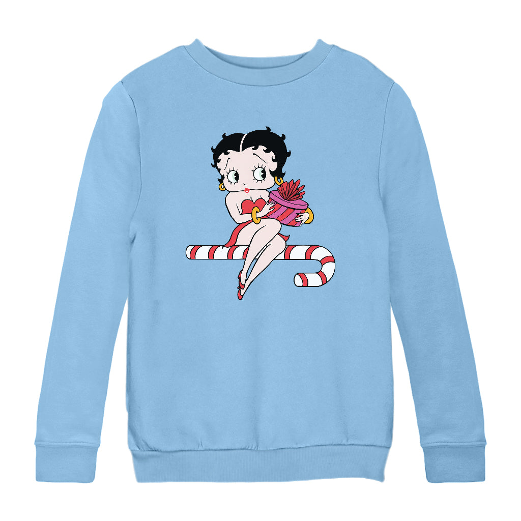 Betty Boop Christmas Candy Cane Seat Kids Sweatshirt-Betty Boop Shop