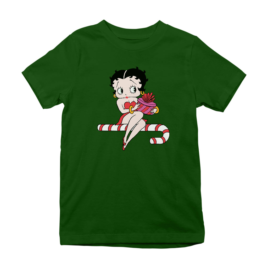 Betty Boop Christmas Candy Cane Seat Kids T-Shirt-Betty Boop Shop