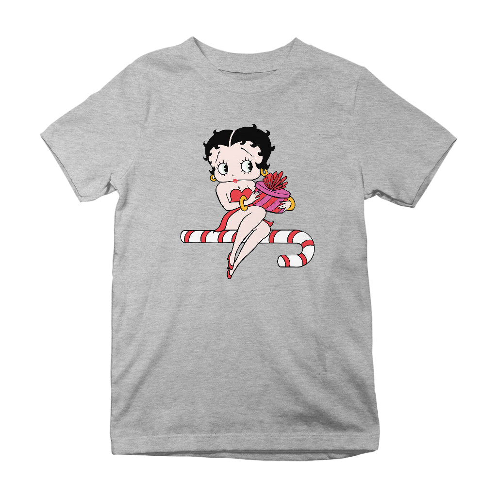 Betty Boop Christmas Candy Cane Seat Kids T-Shirt