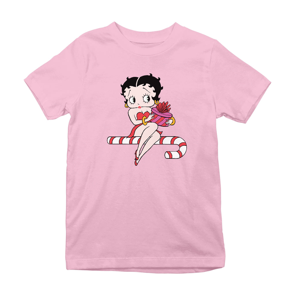 Betty Boop Christmas Candy Cane Seat Kids T-Shirt-Betty Boop Shop