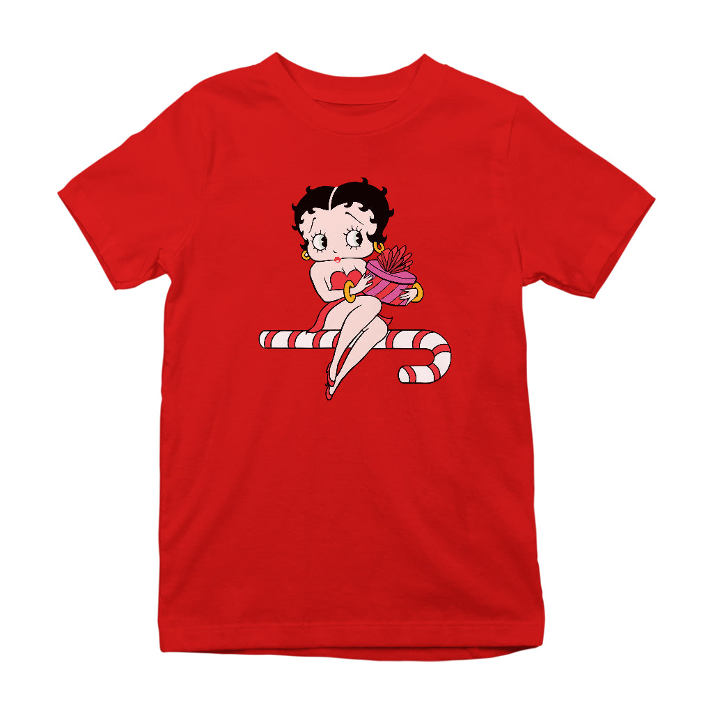Betty Boop Christmas Candy Cane Seat Kids T-Shirt-Betty Boop Shop