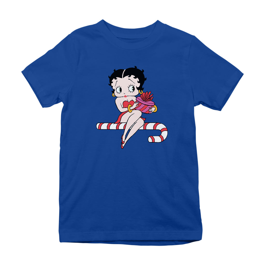 Betty Boop Christmas Candy Cane Seat Kids T-Shirt-Betty Boop Shop