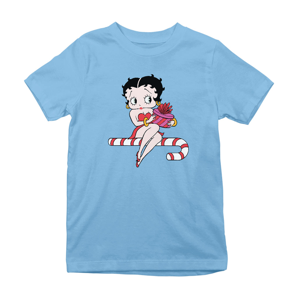 Betty Boop Christmas Candy Cane Seat Kids T-Shirt-Betty Boop Shop