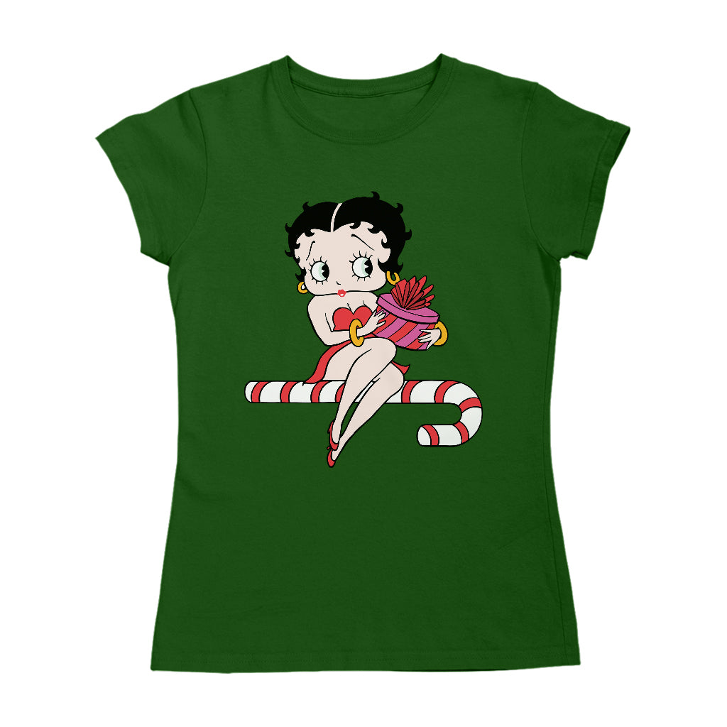 Betty Boop Christmas Candy Cane Seat Women's T-Shirt-Betty Boop Shop