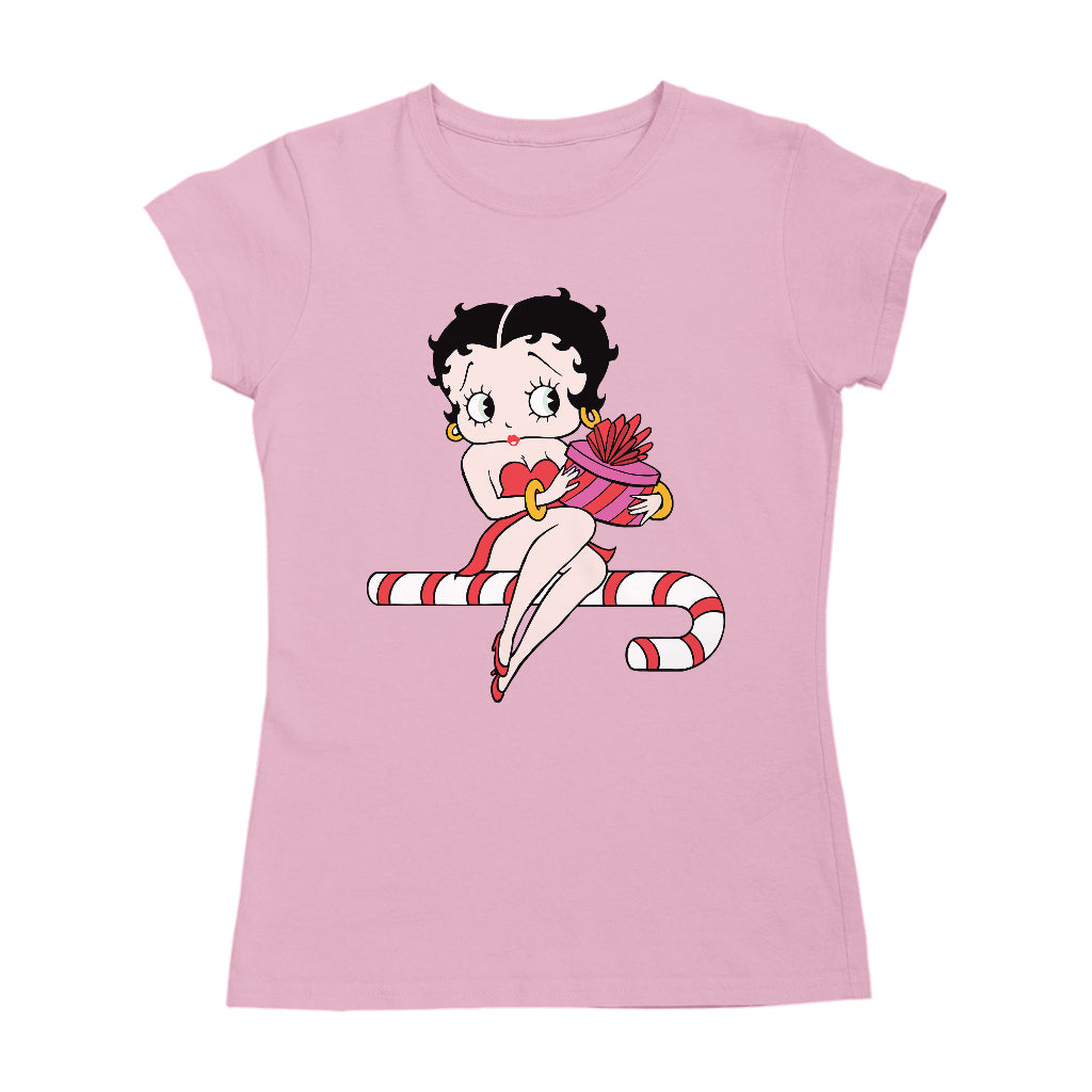 Betty Boop Christmas Candy Cane Seat Women's T-Shirt-Betty Boop Shop