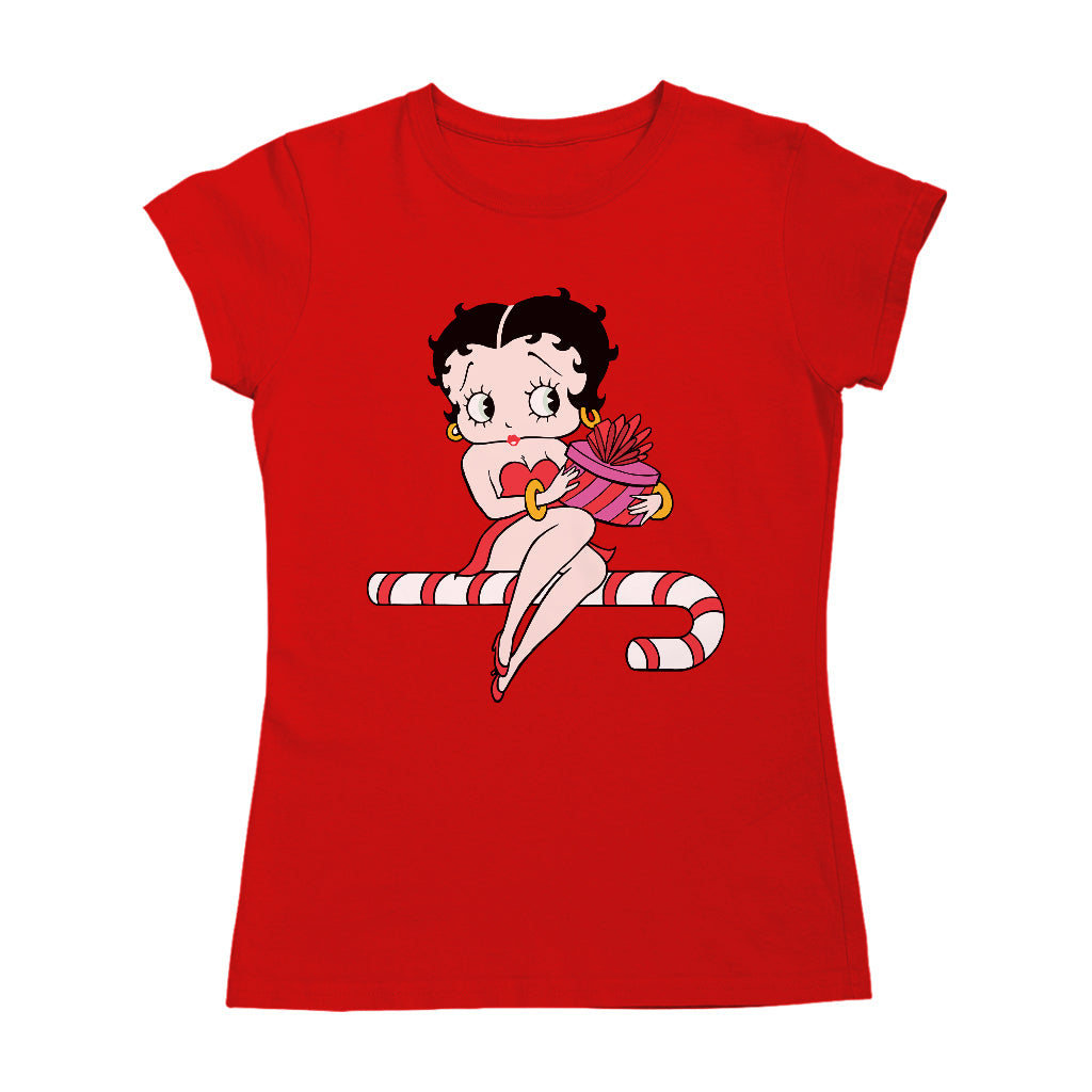 Betty Boop Christmas Candy Cane Seat Women's T-Shirt-Betty Boop Shop