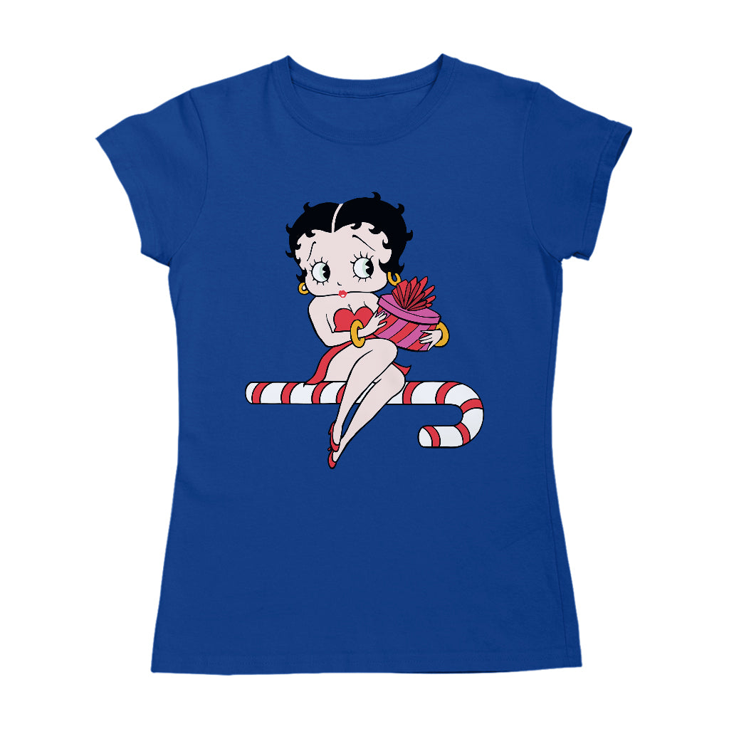 Betty Boop Christmas Candy Cane Seat Women's T-Shirt-Betty Boop Shop