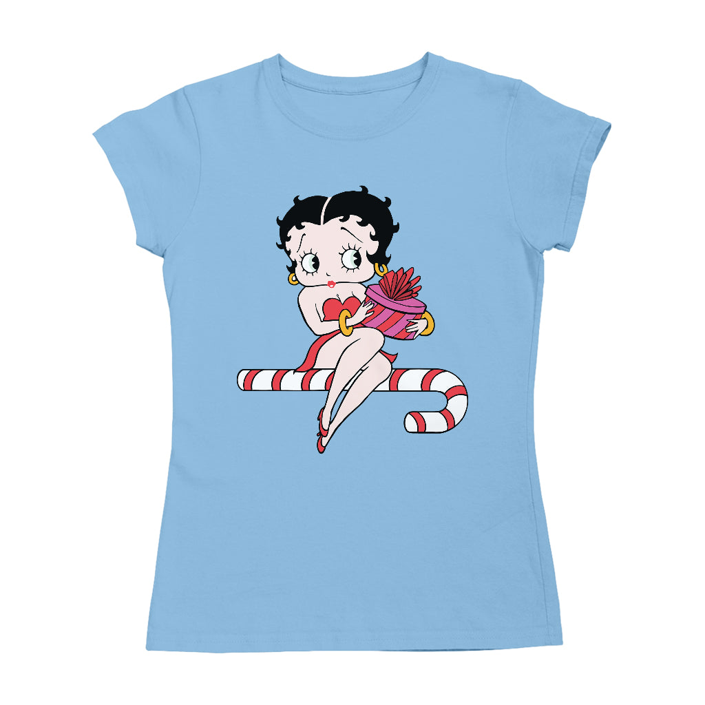 Betty Boop Christmas Candy Cane Seat Women's T-Shirt-Betty Boop Shop
