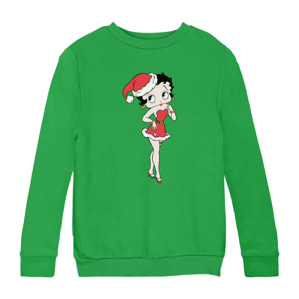 Betty Boop Christmas Touching Cheek Pose Kids Sweatshirt-Betty Boop Shop