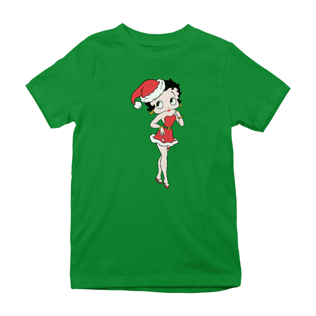 Betty Boop Christmas Touching Cheek Pose Kids T-Shirt-Betty Boop Shop