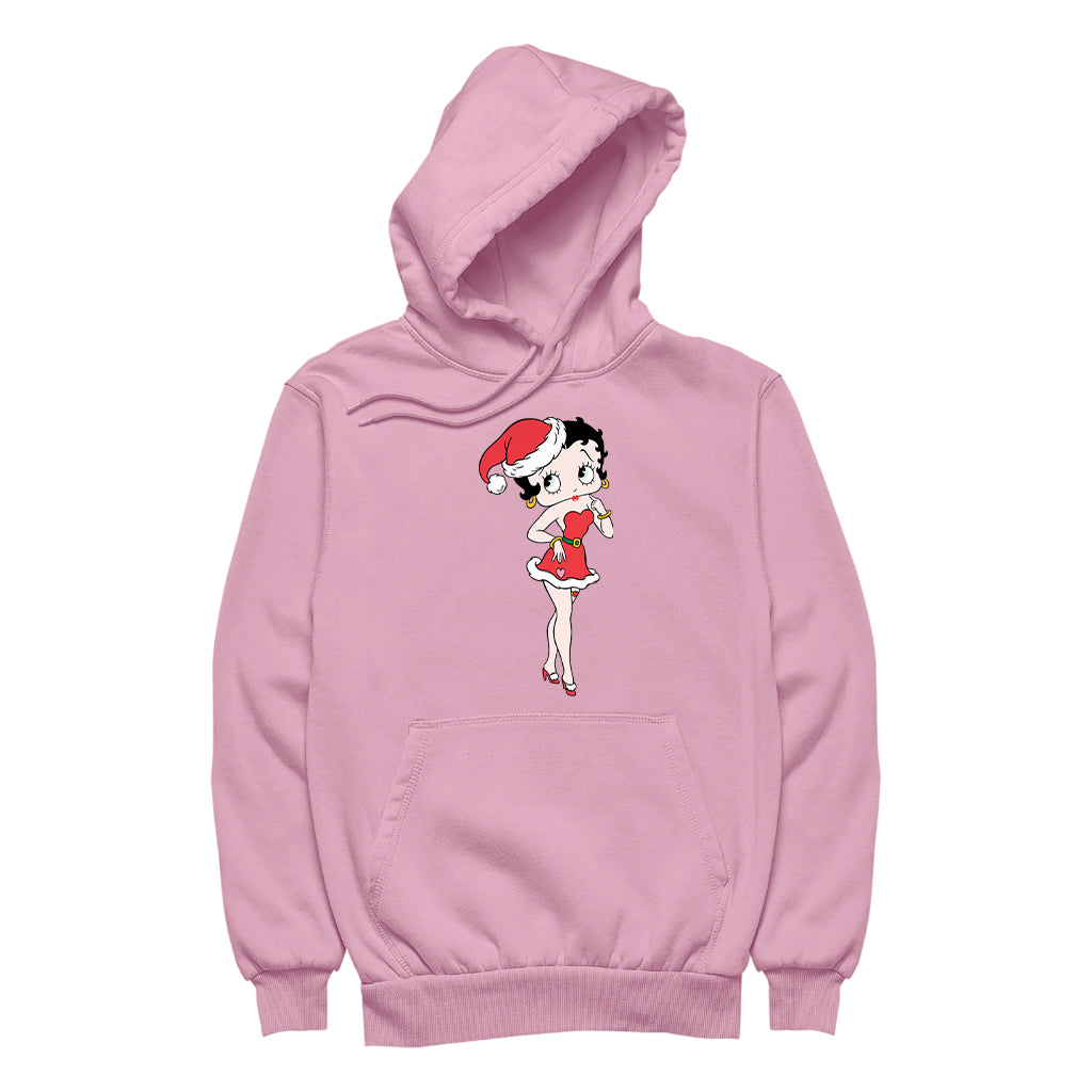 Betty Boop Christmas Touching Cheek Pose Women's Hooded Sweatshirt-Betty Boop Shop
