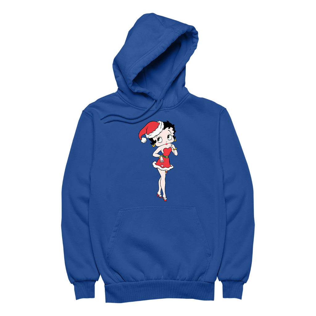 Betty Boop Christmas Touching Cheek Pose Women's Hooded Sweatshirt-Betty Boop Shop
