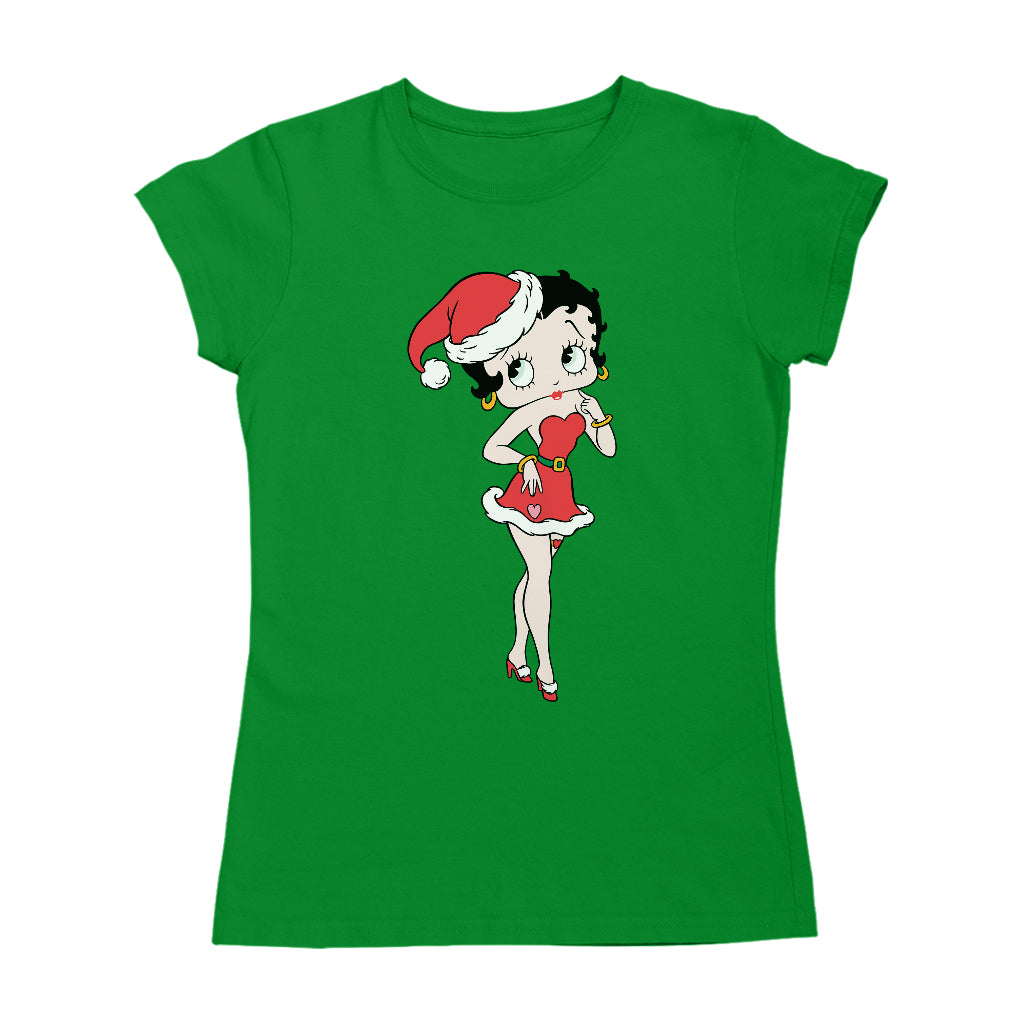 Betty Boop Christmas Touching Cheek Pose Women's T-Shirt-Betty Boop Shop