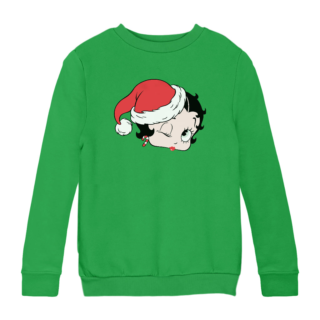 Betty Boop Christmas Santa Hat Wink Kids Sweatshirt-Betty Boop Shop