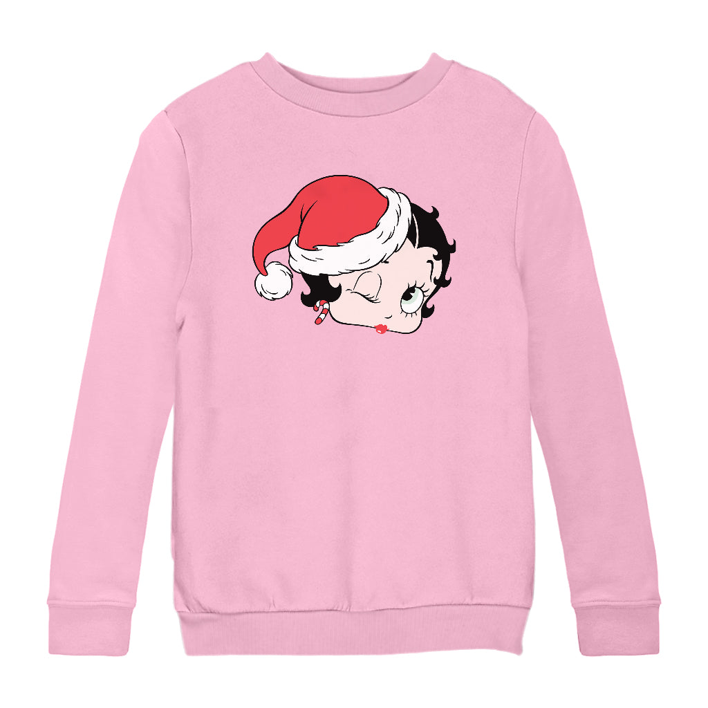 Betty Boop Christmas Santa Hat Wink Kids Sweatshirt
