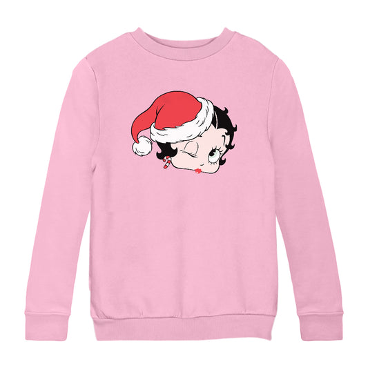 Betty Boop Christmas Santa Hat Wink Kids Sweatshirt