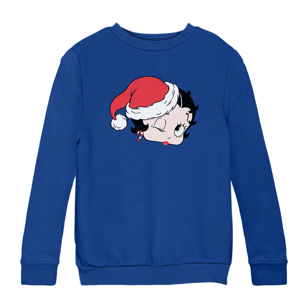 Betty Boop Christmas Santa Hat Wink Kids Sweatshirt-Betty Boop Shop