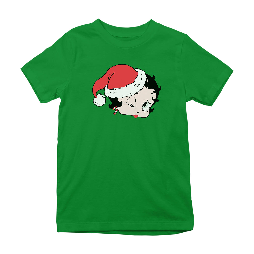Betty Boop Christmas Santa Hat Wink Kids T-Shirt-Betty Boop Shop