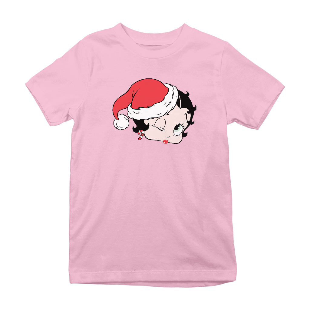 Betty Boop Christmas Santa Hat Wink Kids T-Shirt