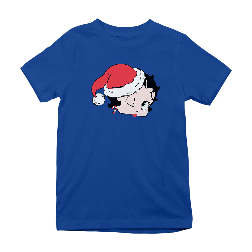 Betty Boop Christmas Santa Hat Wink Kids T-Shirt-Betty Boop Shop
