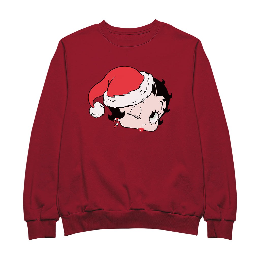 Betty Boop Christmas Santa Hat Wink Men's Sweatshirt