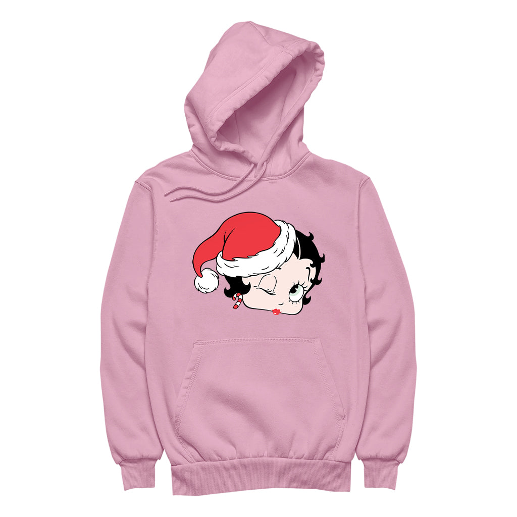 Betty Boop Christmas Santa Hat Wink Women's Hooded Sweatshirt-Betty Boop Shop