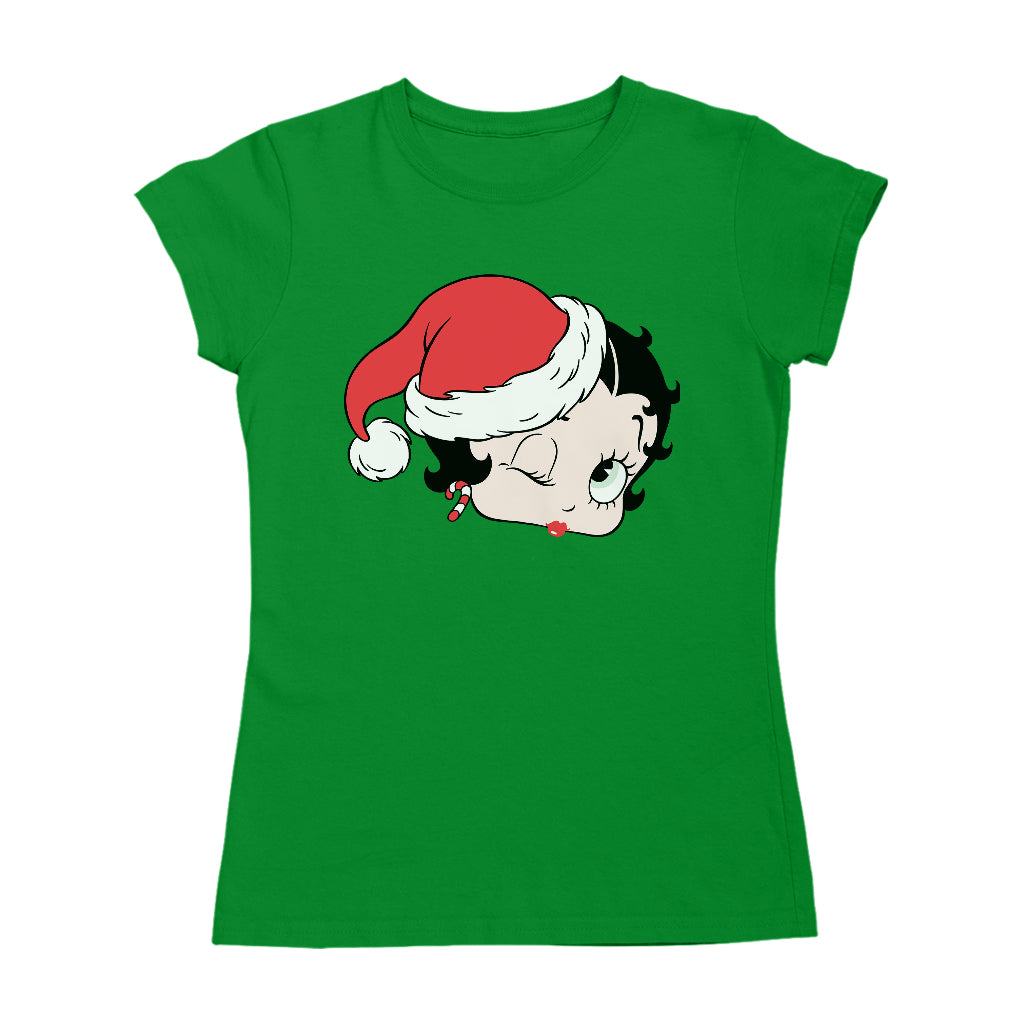 Betty Boop Christmas Santa Hat Wink Women's T-Shirt-Betty Boop Shop
