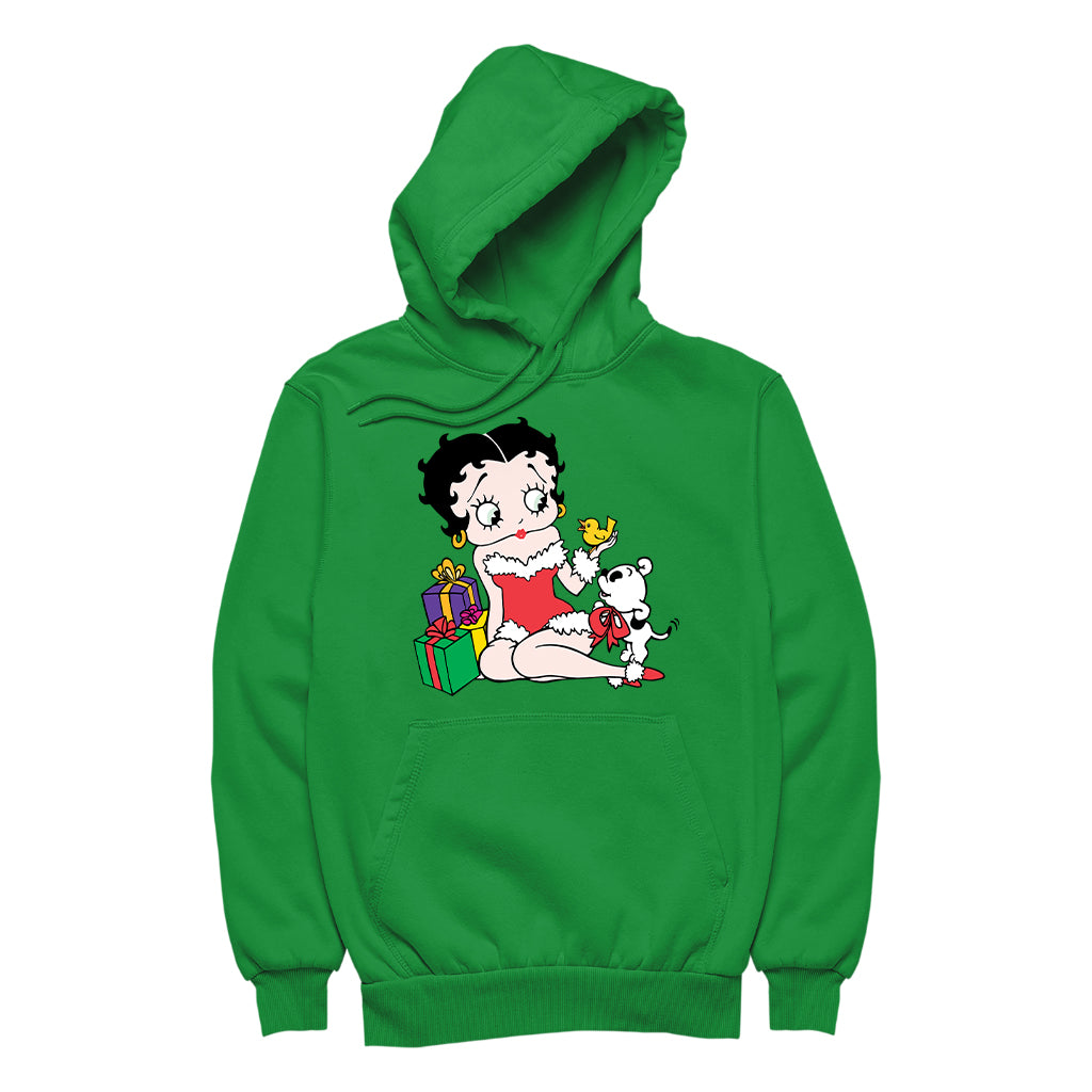 Betty Boop Christmas Pudgy And Chick Women's Hooded Sweatshirt-Betty Boop Shop