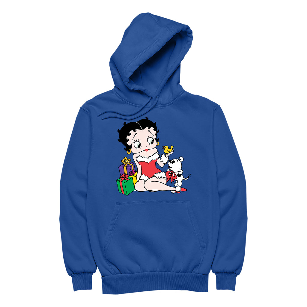 Betty Boop Christmas Pudgy And Chick Women's Hooded Sweatshirt-Betty Boop Shop