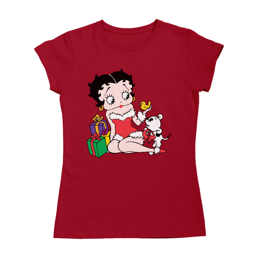 Betty Boop Christmas Pudgy And Chick Women's T-Shirt-Betty Boop Shop