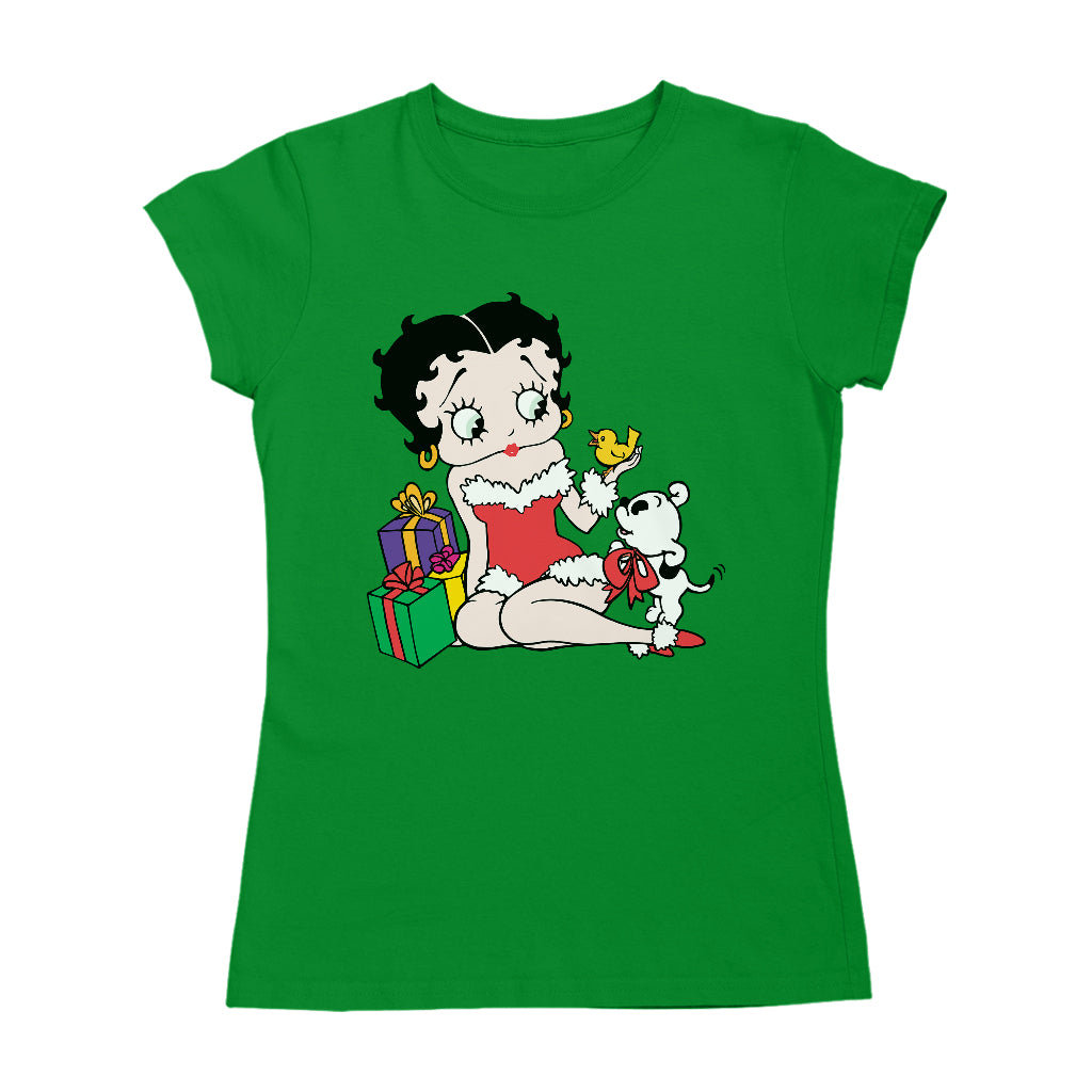 Betty Boop Christmas Pudgy And Chick Women's T-Shirt-Betty Boop Shop