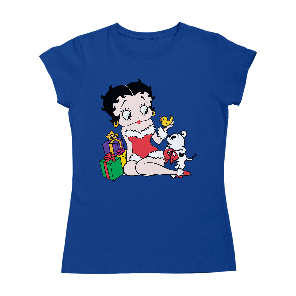 Betty Boop Christmas Pudgy And Chick Women's T-Shirt-Betty Boop Shop