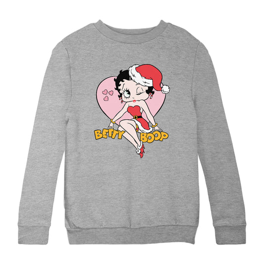 Betty Boop Christmas Heart Wink Kids Sweatshirt