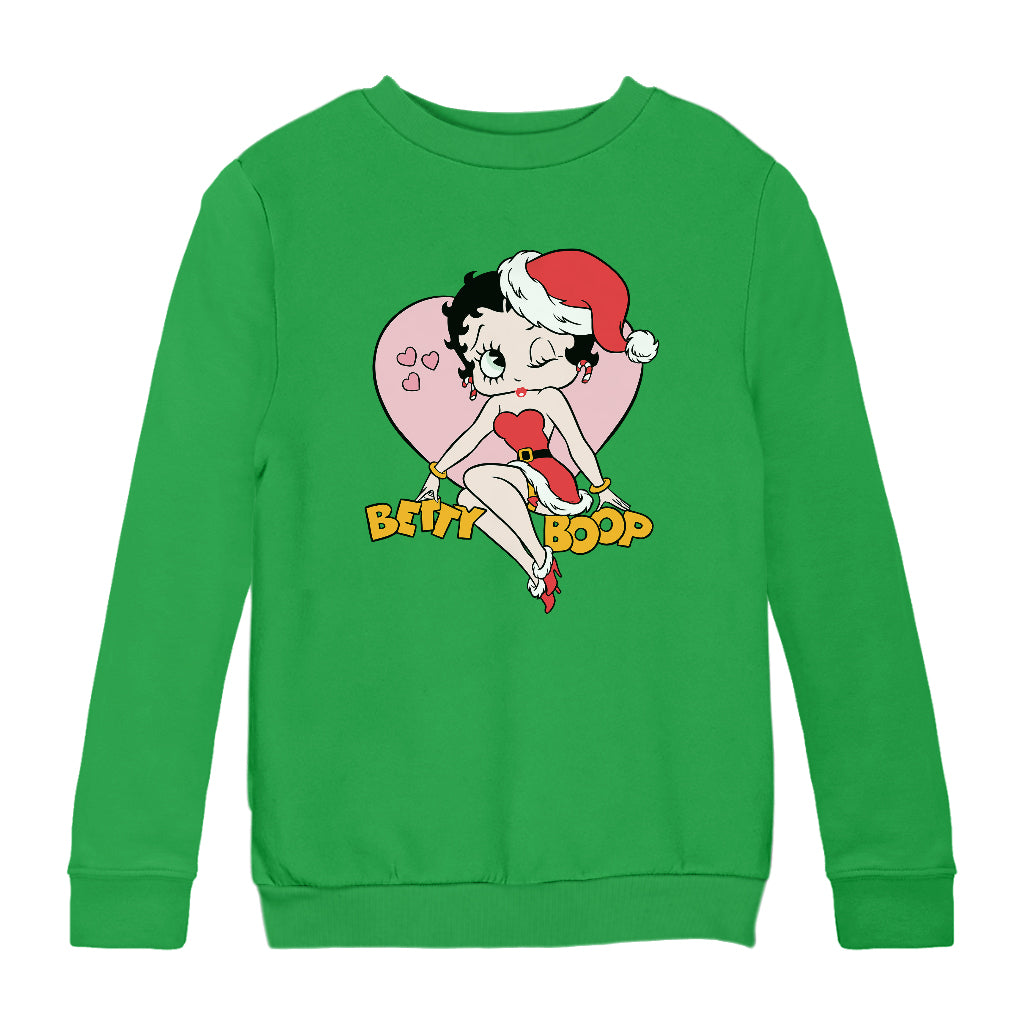 Betty Boop Christmas Heart Wink Kids Sweatshirt-Betty Boop Shop