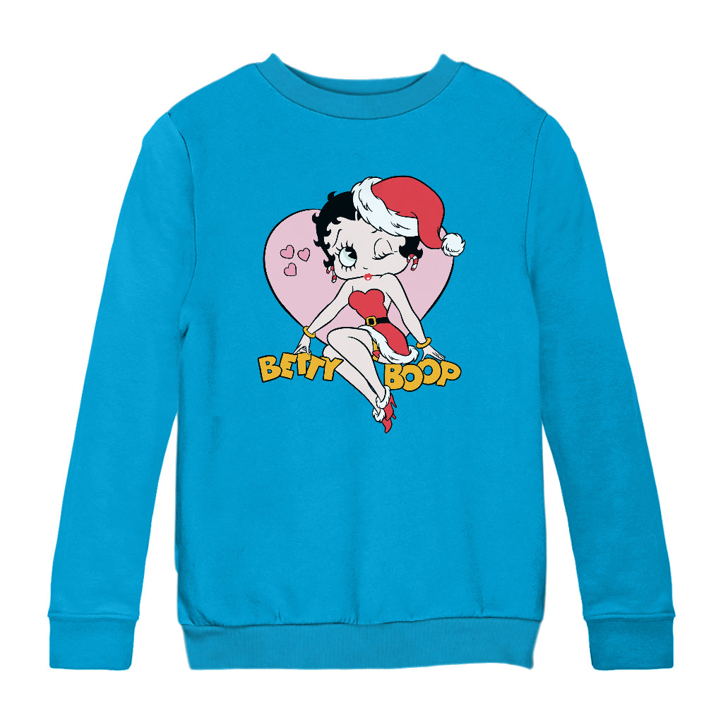 Betty Boop Christmas Heart Wink Kids Sweatshirt-Betty Boop Shop