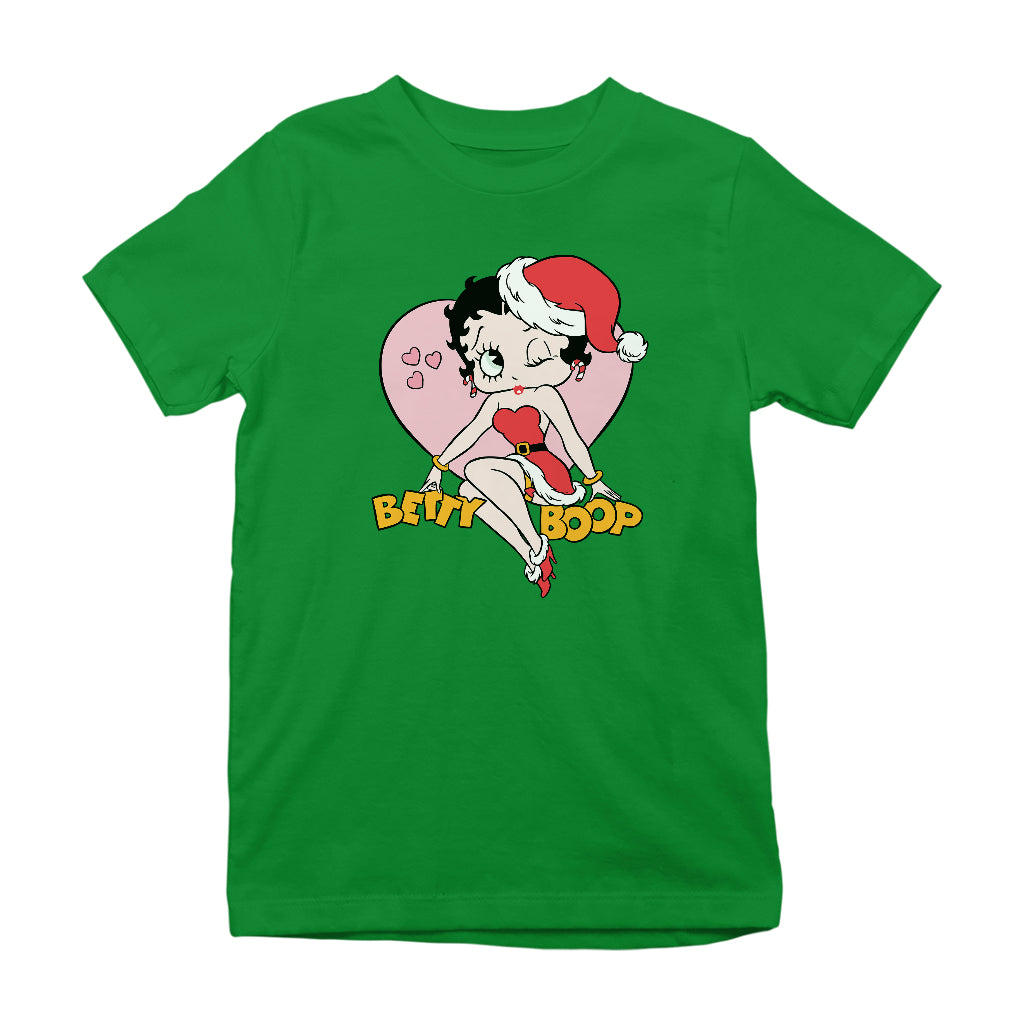 Betty Boop Christmas Heart Wink Kids T-Shirt-Betty Boop Shop