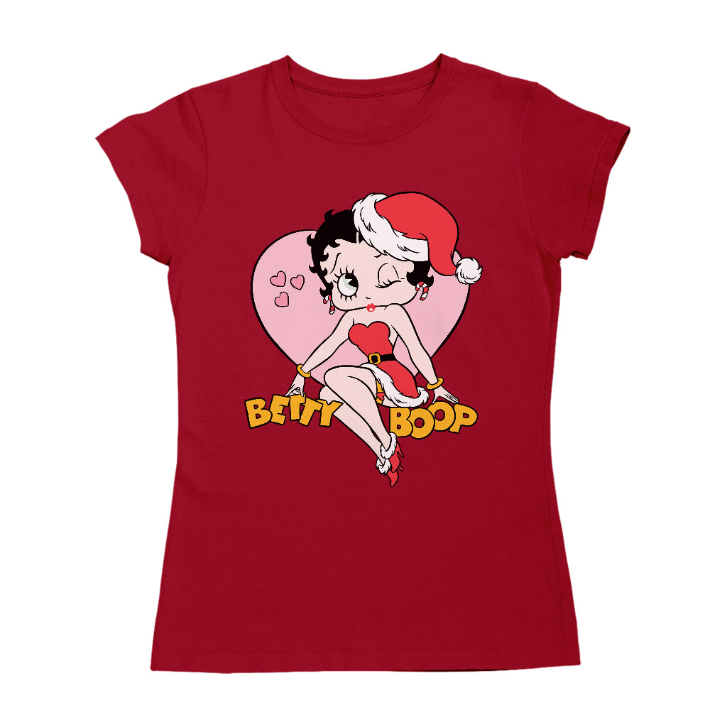 Betty Boop Christmas Heart Wink Women's T-Shirt-Betty Boop Shop