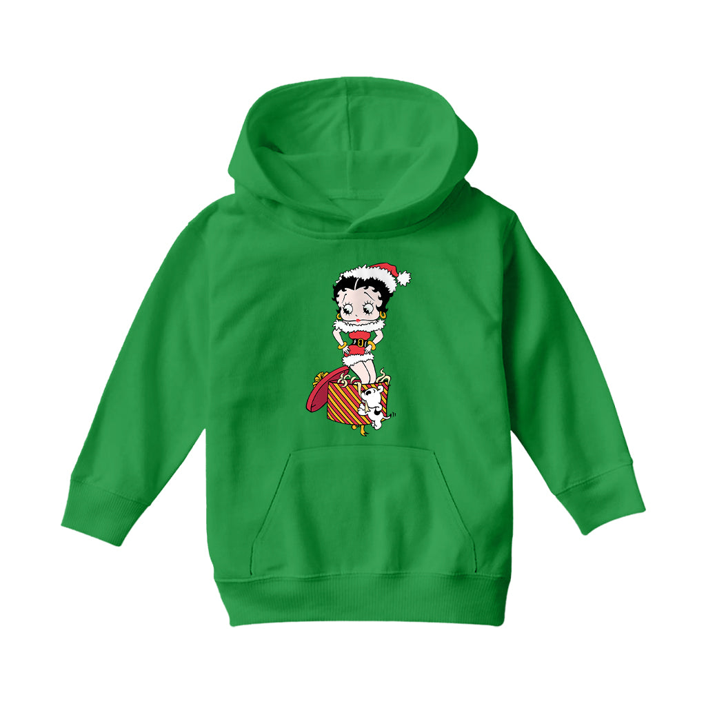 Betty Boop Christmas Pudgy Packing Betty Kids Hooded Sweatshirt-Betty Boop Shop