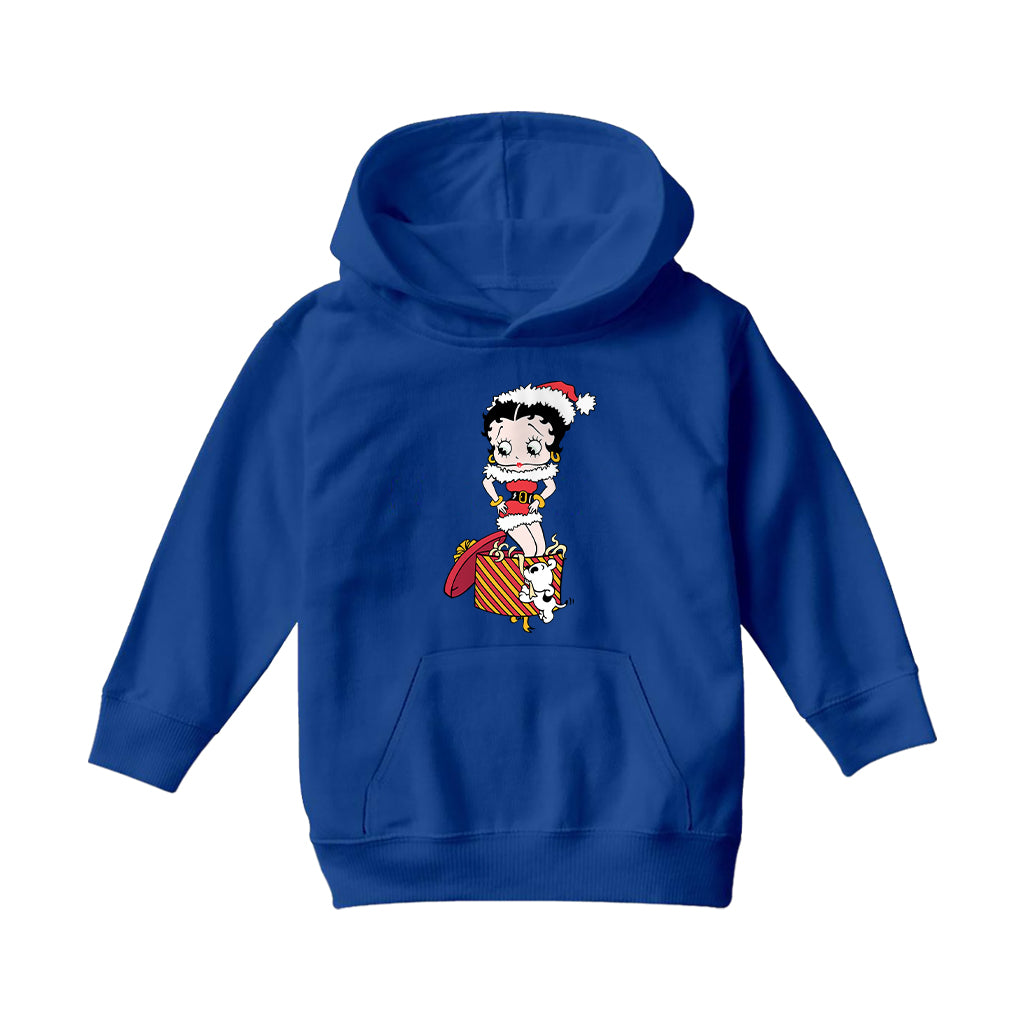 Betty Boop Christmas Pudgy Packing Betty Kids Hooded Sweatshirt-Betty Boop Shop