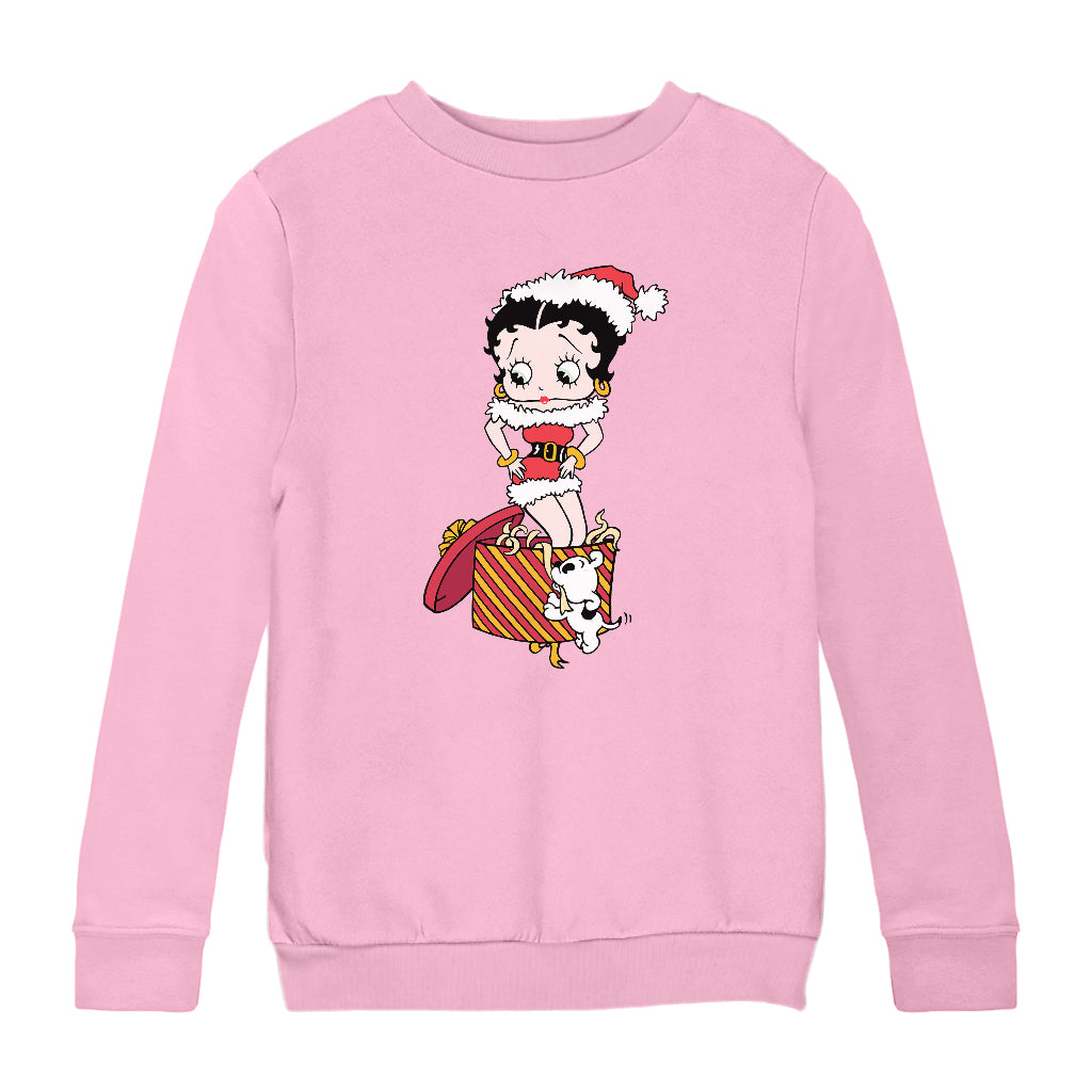 Betty Boop Christmas Pudgy Packing Betty Kids Sweatshirt